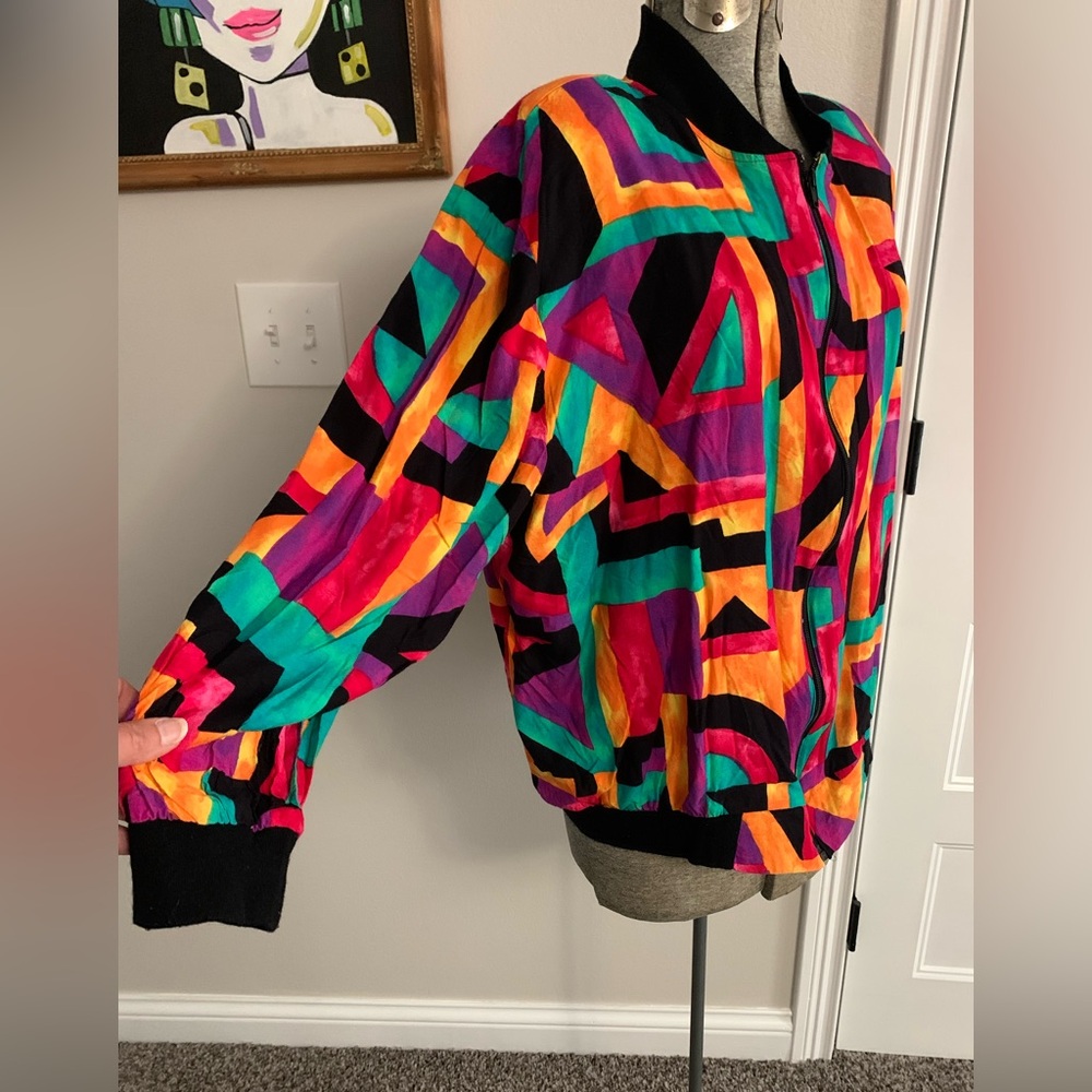 VTG 90’s Geometric color block jacket Made in USA Lg
